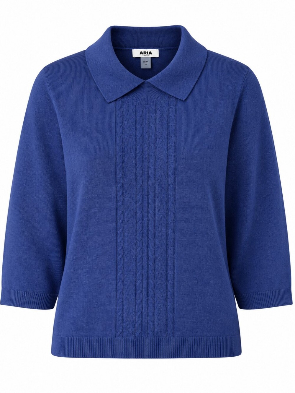 Alia Royal Blue 3/4 Sleeve Office Casual Classic Knit Soft Polo Women Sweater L